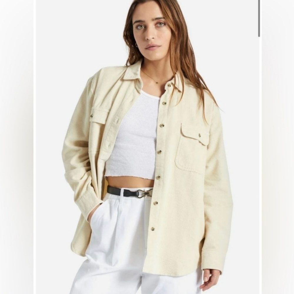 New Brixton Bowery Boyfriend Corduroy Overshirt Cream Button Whitecap Sz Small